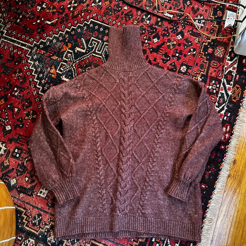 Promod Maroon Cable Knit Turtleneck Sweater